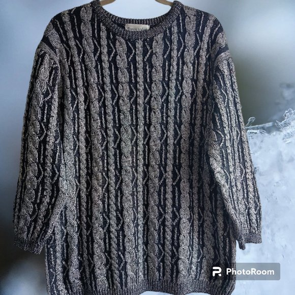M🎄'80 Franco Valeri Cable Knit Metallic Chunky Knit Sweater - Picture 9 of 9